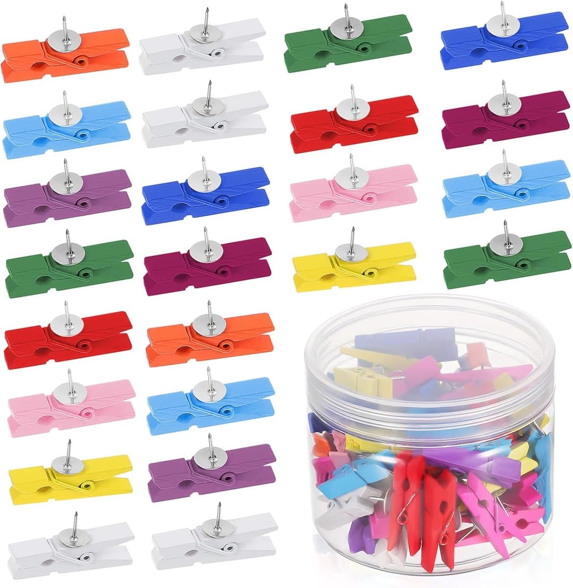 Houten Punaise Clips - Duimspijkers - Berichten Bevestigen - Stevig Hout Metaal - 50 Stuks - Meerkleurig — afbeelding 1