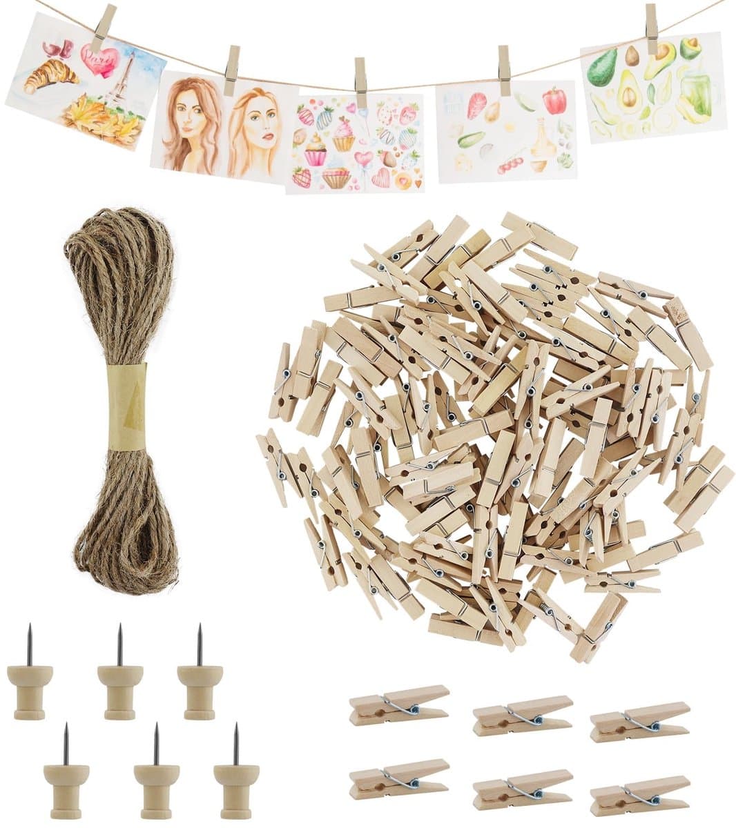 Dailygoods - 110 stuks houten knijpers - Mini-wasknijpers voor doe-het-zelf decoratie — afbeelding 1
