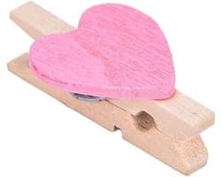 Houten Hartjes Knijpers - Mini Was Knijpers - Foto's Ophangen - Herbruikbaar Duurzaam - 20 stuks - Roze