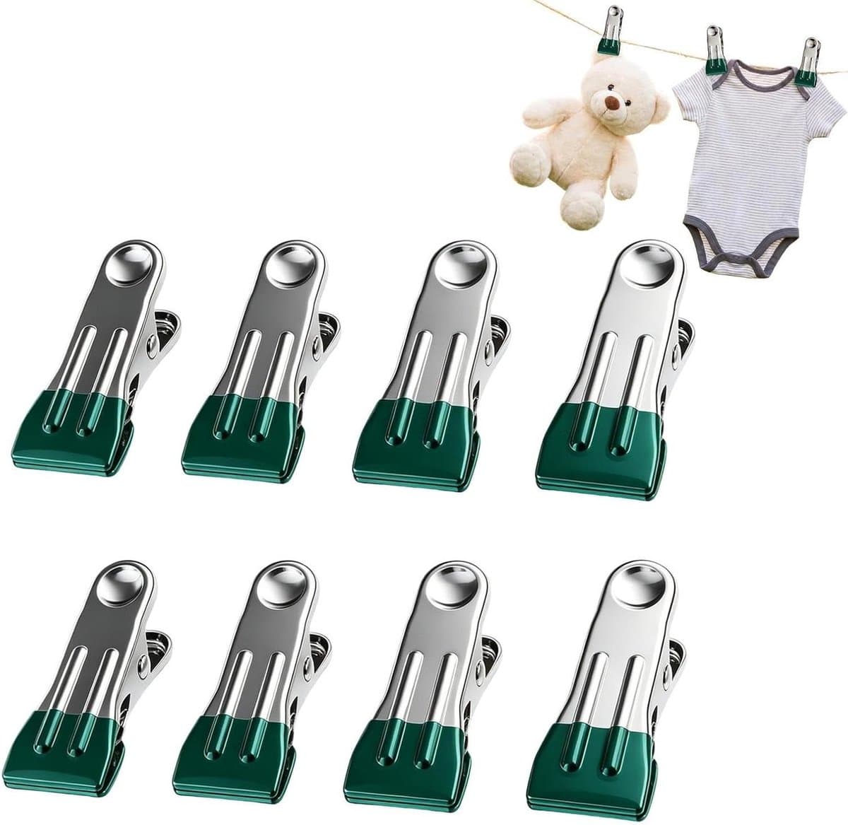 Wasknijpers - Kledingklemmen Spaanspelden - Wasgoed Drogen - Roestvrij Staal - 8 stuks - Groen — afbeelding 1