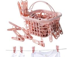 Waslijnclips - Wasknijpers mand - Kleding drogen - Winddicht ontwerp - 30 stuks - Roze
