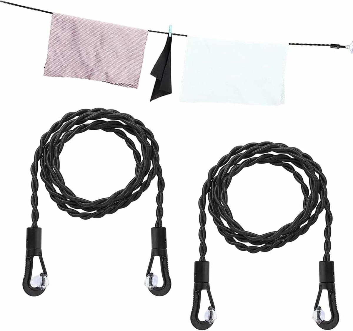 Waslijn 2 stuks - Kledinglijn Reiswaslijn - Kleding Drogen - Intrekbaar Elastisch - 2.5 Meter - Zwart — afbeelding 1