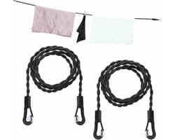 Waslijn 2 stuks - Kledinglijn Reiswaslijn - Kleding Drogen - Intrekbaar Elastisch - 2.5 Meter - Zwart