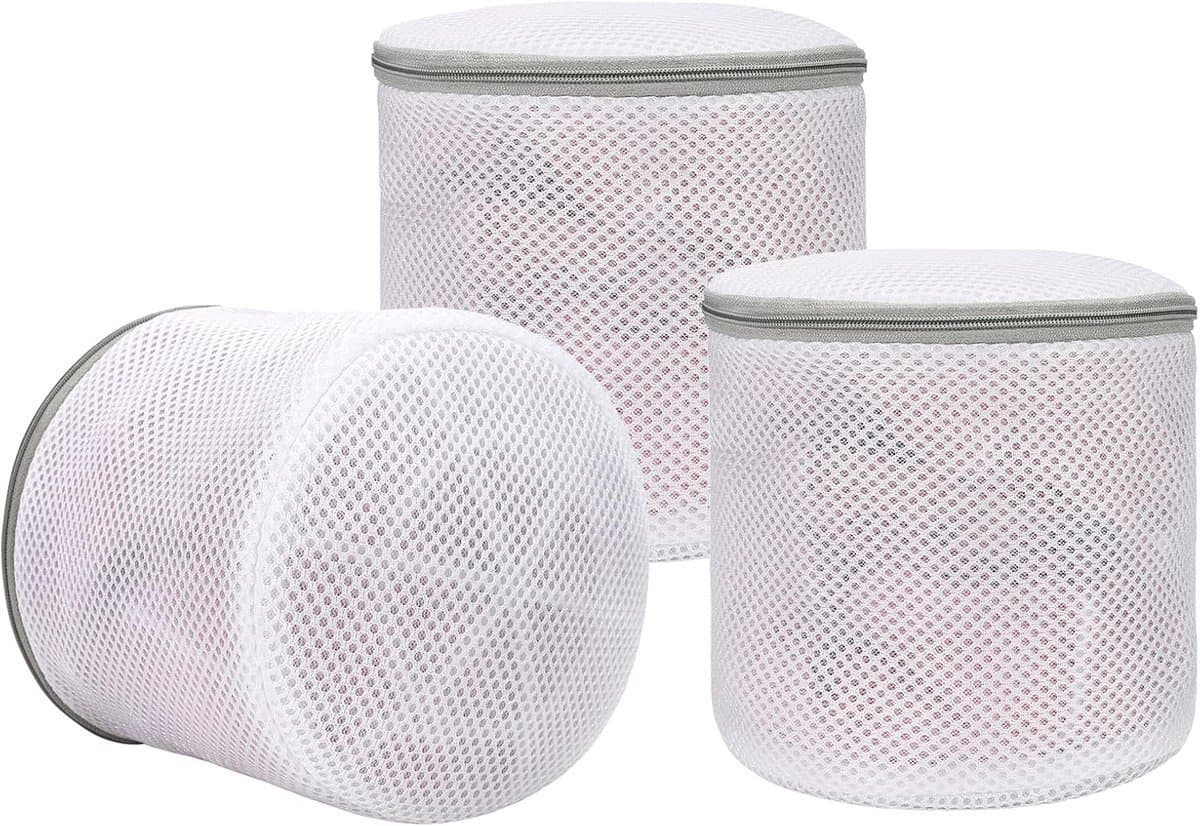 Set van 3 - Waszakken - Waszakken van mesh - Waszakken voor de wasmachine - Met ritssluiting - Vormvaste mesh zakken - Ronde wasmachinezakken - Grijs - 15*17 cm — afbeelding 1