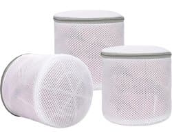 Set van 3 - Waszakken - Waszakken van mesh - Waszakken voor de wasmachine - Met ritssluiting - Vormvaste mesh zakken - Ronde wasmachinezakken - Grijs - 15*17 cm