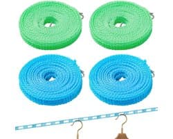 4 Rollen Outdoor Waslijn, Antislip En Winddichte Waslijn, Punch-Free Drogen Quilt Touw, Duurzaam En Sterk Draagvermogen (Blauw, Groen).