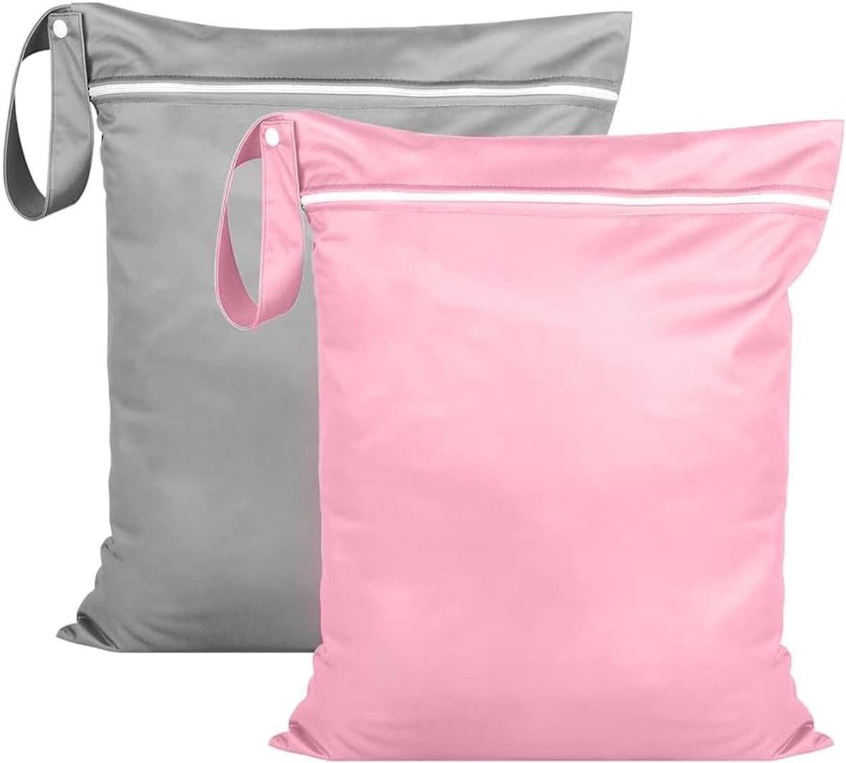 2 stuks waterdichte waszakken 38 x 48 cm, herbruikbare tas voor zwemkleding, luiers en strandhanddoeken (grijs + roze) — afbeelding 1