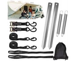 Grondanker Set - Luifelaccessoires - Versterkte grondpennen - Winddichting & Versteviging Set - Gegalvaniseerd Staal - Schokdempers - Ratelbanden - 11-Delig - Voor Carport, Camping & Buiten