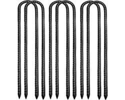 SnelShoppen - Grondankers, tentpinnen, tuinpinnen, gegalvaniseerd, 6 stuks, 30 cm lang, U-pinnen, zwart, voor trampoline, schommel, tuin, camping