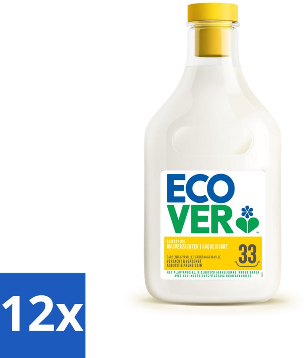 12 x Ecover - Wasverzachter - Gardenia - 1 liter - 33 wasbeurten - Wasverzachter - Biologisch Afbreekbaar - Plantaardige Ingrediënten - Wasverzachter Gardenia - Wasverzachter Vanille — afbeelding 1