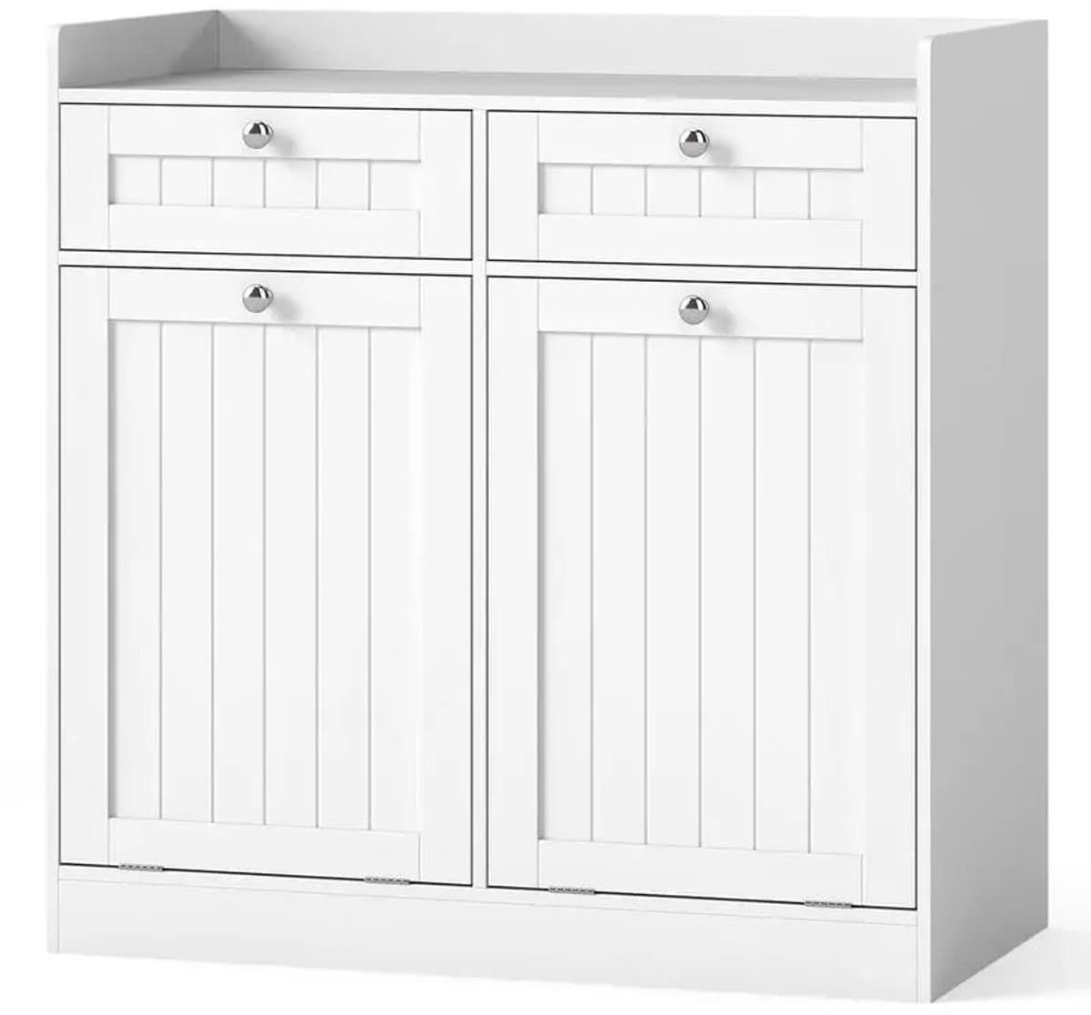 Emvae Wasmand Kast - Wasmand met Kantelbaar Vak - Badkamerkast met Lade, Bovenplank en Uitneembare Stoffen Waszak - 79 x 40 x 80 cm - Hout — afbeelding 1