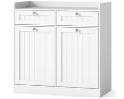Emvae Wasmand Kast - Wasmand met Kantelbaar Vak - Badkamerkast met Lade, Bovenplank en Uitneembare Stoffen Waszak - 79 x 40 x 80 cm - Hout