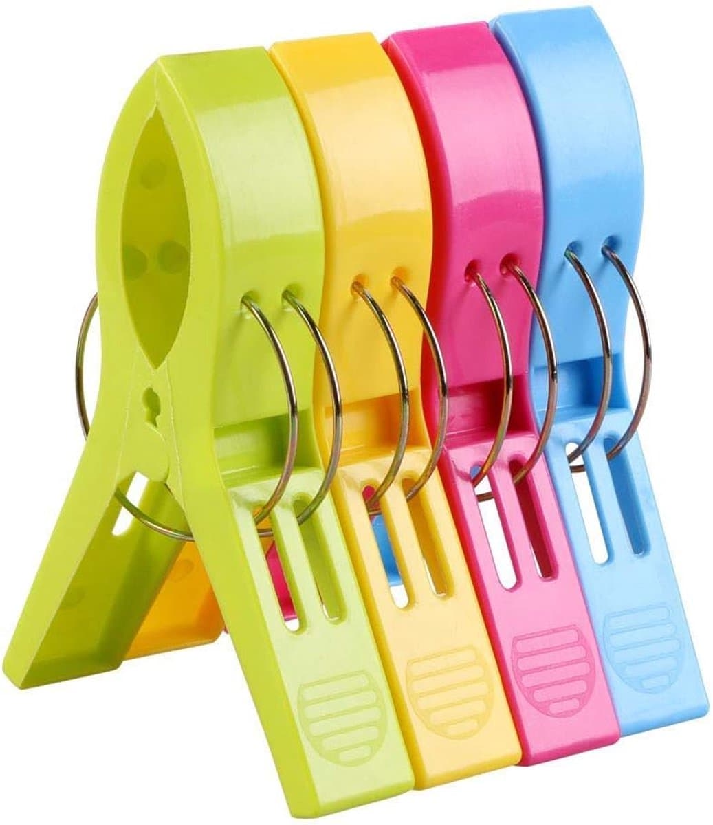 Strandhanddoekclips, 4 Stuks Grote Wasknijper Handdoekknijpers, Felgekleurde Plastic Quiltclips voor Ligbedden, Ligstoelen, Zwembadstoelen, Wasgoed — afbeelding 1
