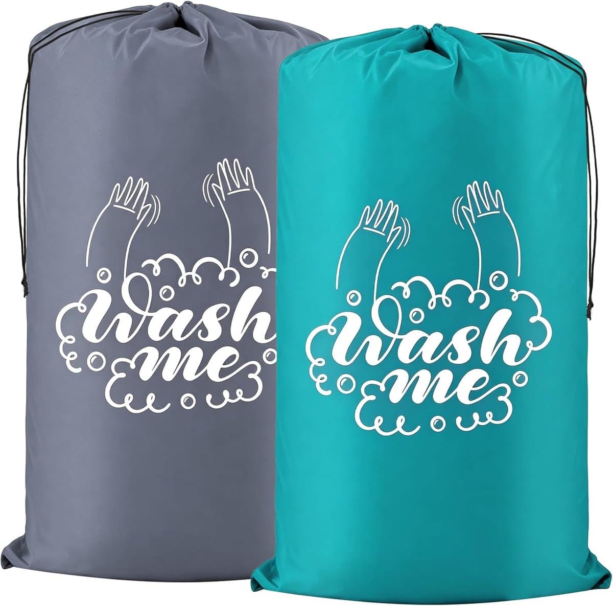 2 stuks waszakken voor reizen, waszak, groot, opvouwbare waszak, vuilwas, waterdicht, reizen, vuilwaszak, trekkoord - ShopVlot — afbeelding 1