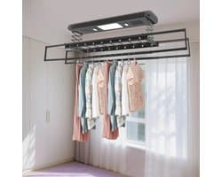 Sensova Elektrisch wasdroogrek 220V wand- en plafondmontage met afstandsbediening - Hangend roogrek met LED-verlichting - Fluisterstil 45 dB - Uitschuifbaar wanddroogrek tot 35 kg - Ruimtebesparend droogrek voor balkon en badkamer — afbeelding 1