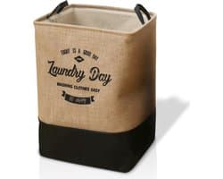 Lexorion Laundry Day - Wasmand - Opvouwbare Wasmand - 80 L Wasmand - Klassieke Engelse Stijl voor Wasgoed - Voor Speelgoed en Dekens - Milieuvriendelijke - Kunstleren Handvatten - Rubberen Onderkant - 100% Katoen - Zwart - 40x40x50 cm — afbeelding 1