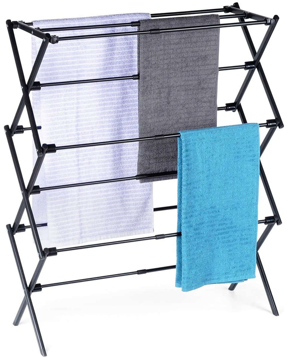 Droogrek Staand Metaal Zwart Verticaal Intrekbaar 47-78x94 cm - Droogtoren - Wasrek - Washanger — afbeelding 1