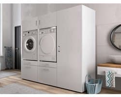 MOBISTOXX Wasmachine Kast - Set van 3 - Wasmachine Verhoger - Wasmachine Ombouw - 201 cm x 67 cm x 189 cm (B x D x H) - Met Lade Voor Wasmand - Voor Wasmachine en Droogkast - Extra Kastruimte - Wit — afbeelding 1