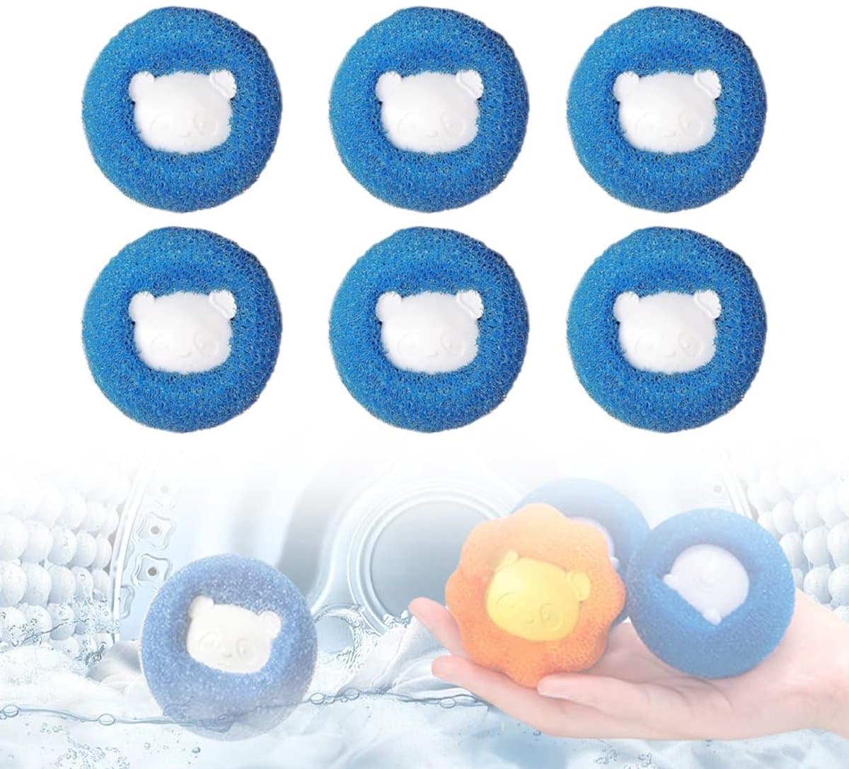 6-stuks wasballen - Droogballen - Herbruikbaar - Haarverzamelaar - Wasmiddel voor ontharing - Huisdierhaarverwijderaar - Antiklit adsorptie ontharingsbal voor kleding - Geschikt voor kleding, honden, katten en huisdieren - Blauw — afbeelding 1