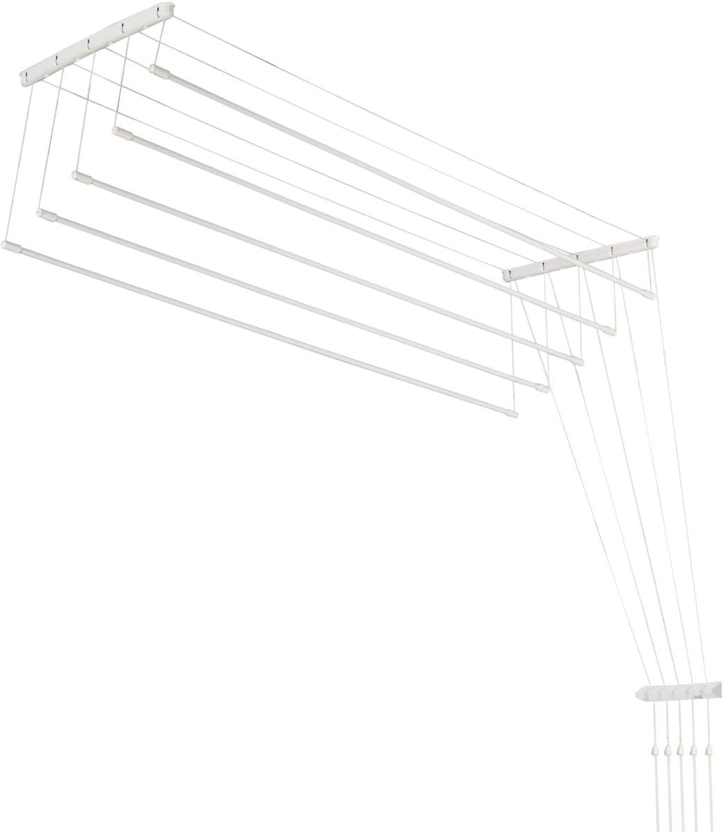 KADAX Plafondwasdroger, wasdroger voor het plafond met 5 stangen, wanddroger met stalen spijlen, plafonddroger, draagvermogen tot 10 kg (wit/170 cm) — afbeelding 1