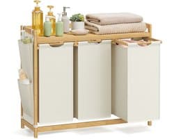 Wasmand – 3 Vakken – 3 x 50 L – 94 x 33 x 78 cm – Crèmewit – Grote Opberger