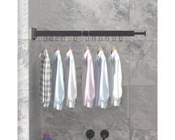 Intrekbaar Wanddroogrek voor Kleding met Handdoekhouder - Opvouwbaar Aluminium Droogrek voor Balkon, Badkamer en Terras