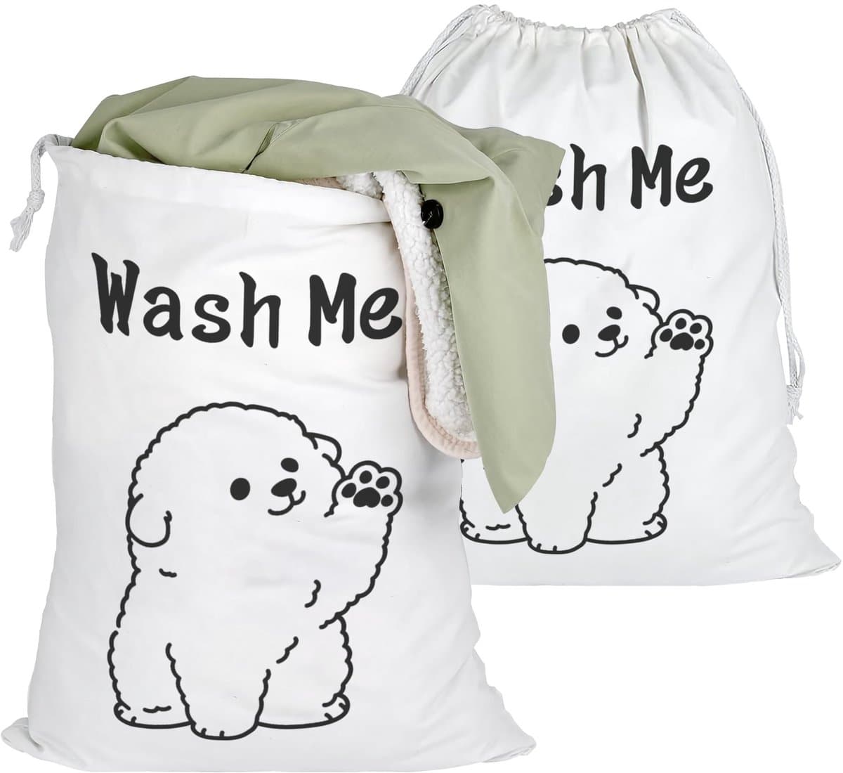 BRENZOOS- Waszak 50 x 60 cm - Waszakken 2 stuks - Waszak met hondenontwerp - Opbergzakken voor wasgoed - Katoenen waszakken - Duurzaam en robuust - Wasmand — afbeelding 1