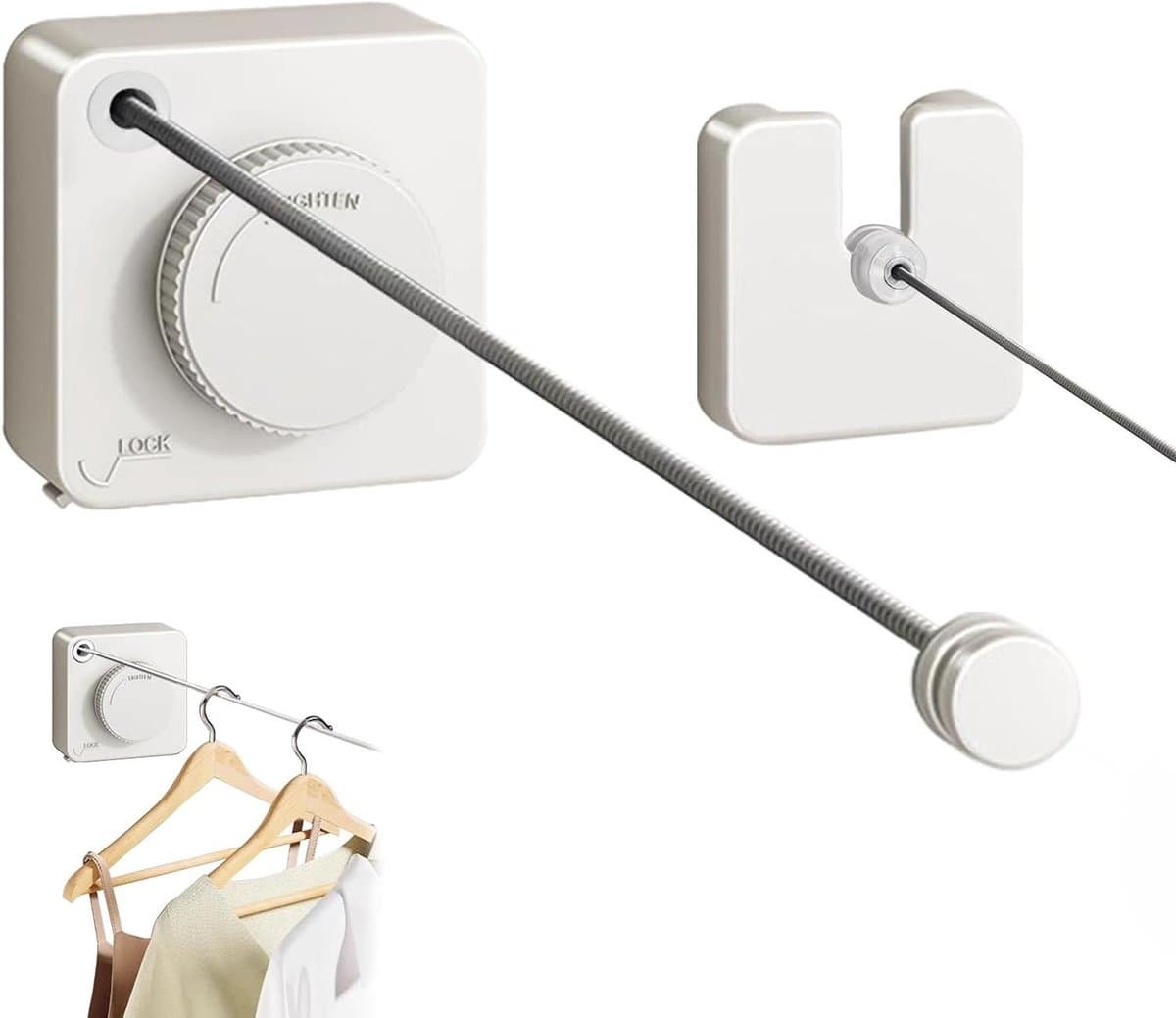 Intrekbare Waslijn - Drooglijn Binnen Buiten - Kleding Drogen - Voorkomt Doorzakken - 4.2 Meter - Wit — afbeelding 1