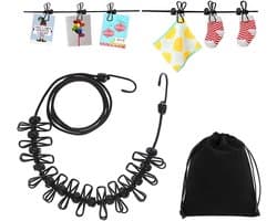 Dailygoods- Waslijn Draagbaar - Oprolbaar - Elastisch - 12 Klemmen - Uittrekbaar 180/360 cm - Lichtgewicht en Compact - Reiswaslijn — afbeelding 1