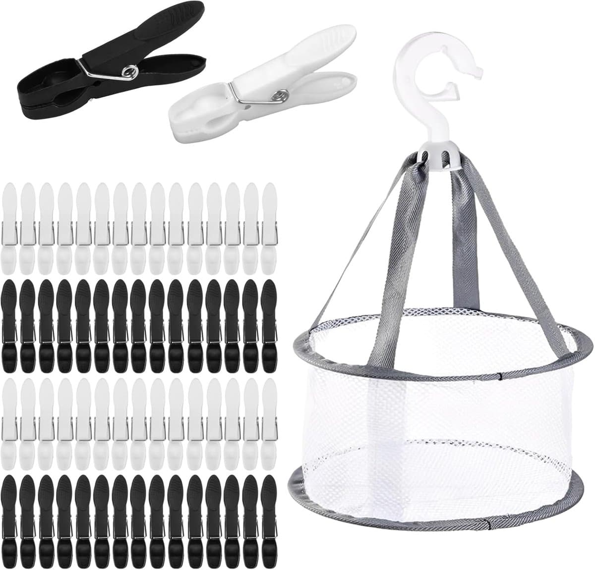 Wasknijpers met Mandje - Kledingklemmen Set - Kleding Drogen - Antislip en Windbestendig - 60 stuks - Zwart Wit — afbeelding 1