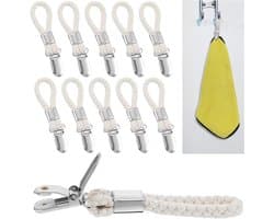 Hangende theedoeken clips - Set van 10 - Metalen keukenhanddoek hangers - Geschikt voor thuis, keuken en badkamer - Handige haak clips met lus