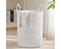 Katoenen Wasmand 58L Wasmand van Touw - Handgemaakte Gevlochten Laundry Basket - Opvouwbare Opbergmand met Handgrepen - Grote Wasmand Organizer 38x38x50 cm - Decoratieve Wasmand voor Kleding, Speelgoed, Dekens