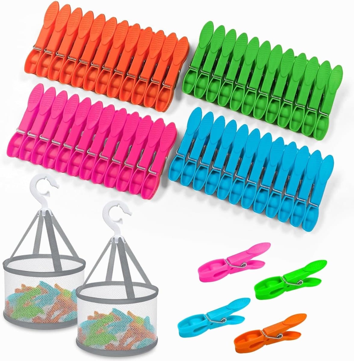 Set van 48 Wasknijpers met Opbergmand, Ideaal voor Waslijnen, Balkon en Kledinghangers — afbeelding 1