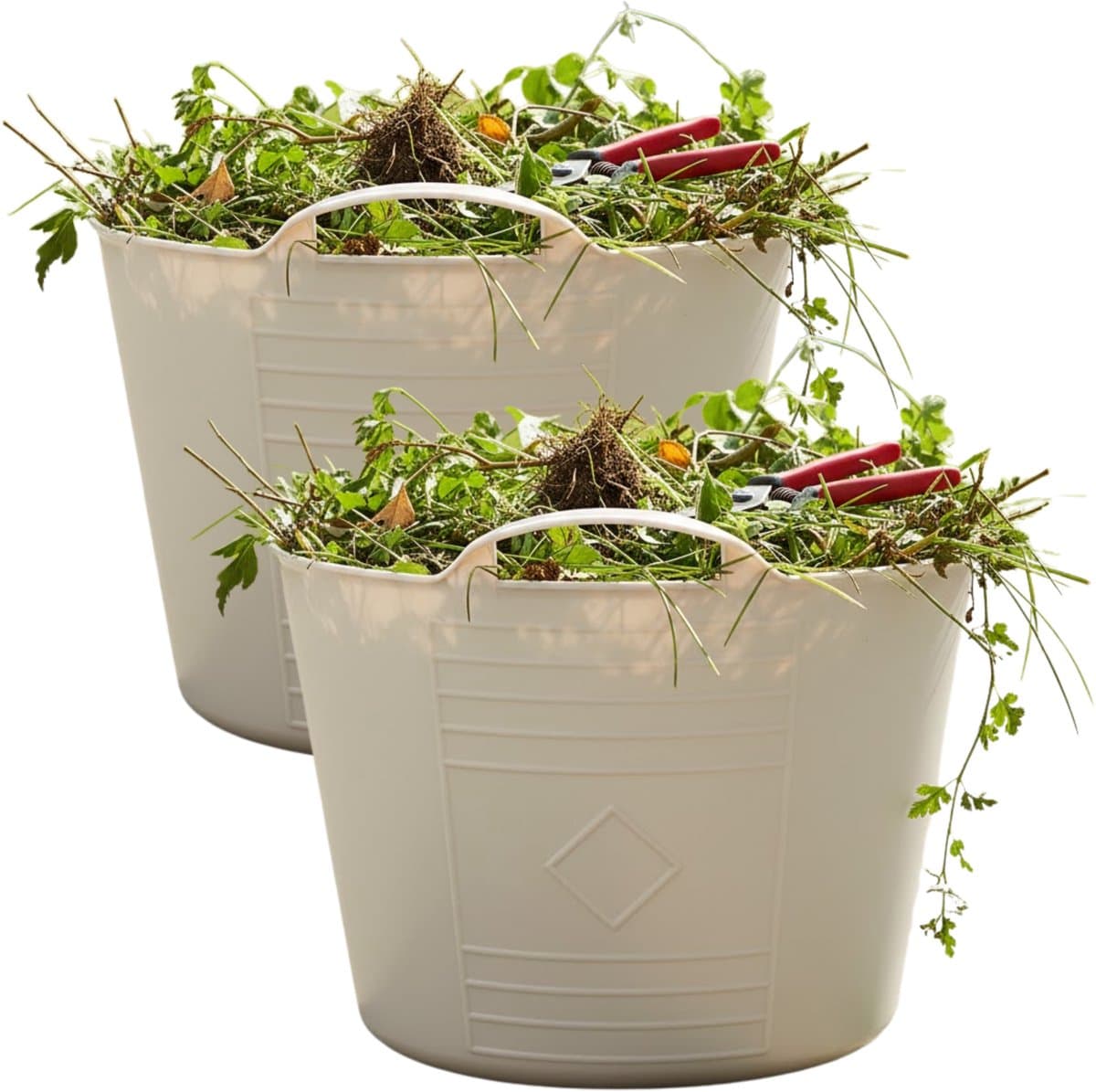 Excellent houseware Flexibele kuip / emmer - 2x - beige - 15 liter - kunststof - 35 x 28 cm — afbeelding 1