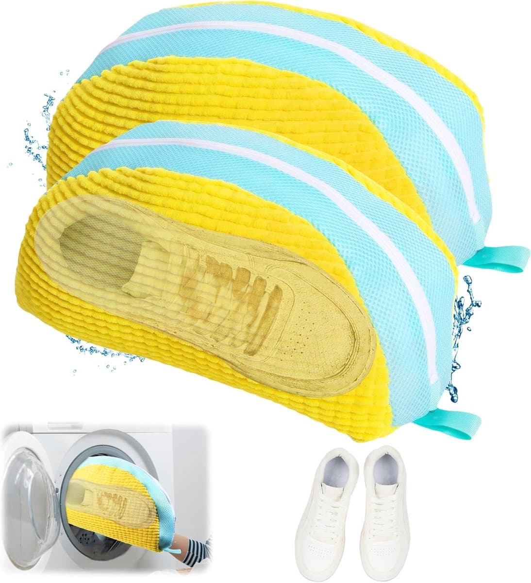 Famanu - Schoenwaszakken, waszak, sneakers, herbruikbare schoenentas, schoenenzak, waszak met antislip ritssluiting, voor alle soorten schoenen, sector-geel — afbeelding 1