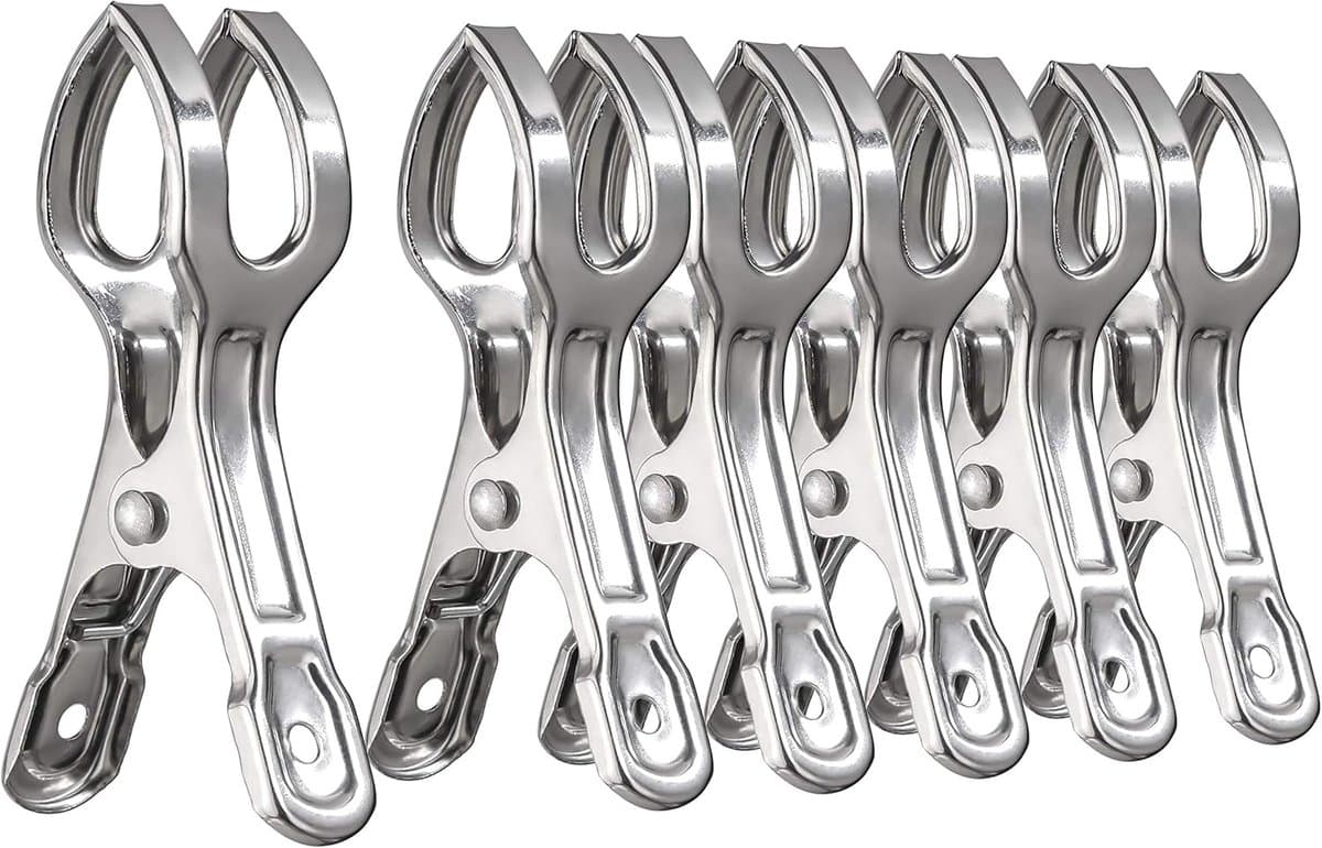 Knijpers - 6 stuks - Strandlaken Knijpers - Badlaken Clips - RVS - Handdoek Klemmen - Geschikt voor alledaagse kleding, strandhanddoeken, dikke kleding, badhanddoeken en beddengoed - 9×2.3cm - Zilver — afbeelding 1