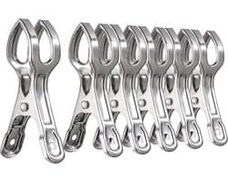 Knijpers - 6 stuks - Strandlaken Knijpers - Badlaken Clips - RVS - Handdoek Klemmen - Geschikt voor alledaagse kleding, strandhanddoeken, dikke kleding, badhanddoeken en beddengoed - 9×2.3cm - Zilver — afbeelding 1