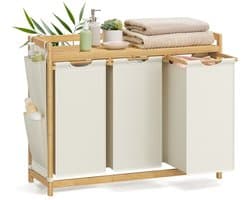 Wasmand 3 Vakken 3 x 50 L 94 x 33 x 78 cm Crèmewit – Grote Opberger
