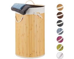 Bamboe wasmand met deksel - ruimtebesparend - 1 stuk - cremekleurig - 70 liter