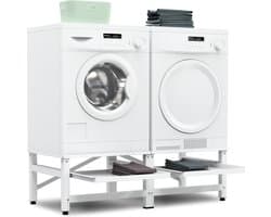 Bodo® - Wasmachine Verhoger - Dubbel - Kast - Ombouw uitschuifbare Plank - Wit - 124x54x37cm