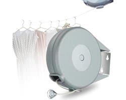 Waslijndraad - Waslijn - Uittrekbare Waslijn - Roldrooglijn - Drooglijn Oprolbaar - Wasrek - wanddroogrek - droogrek - voor kamperen - om doorzakken te voorkomen - voor het drogen van kleding binnen en buiten - grijs - 11.99 meter