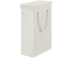 Wasmand - Slank Hoog Opvouwbaar met Deksel en Ademend Ontwerp - Voor de Was in de Slaapkamer - Beige 60L