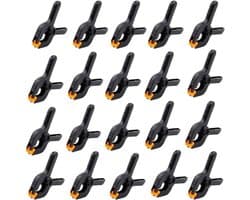 JGS Premium - 20 stuks zwarte nylon veerklemmen voor fotografie, studio en handwerk met krachtige lenteklemmen
