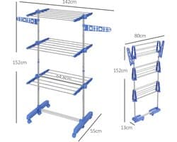 Pugsdrly Wasrek wasdroger. 4 niveaus, inklapbaar, one-click-systeem, 142 cm x 55 cm x 152 cm blauw + zilver — afbeelding 1