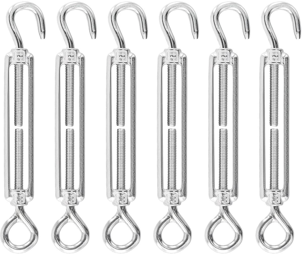 Allecto Plus - 6 stuks M5 verstelbare spanslot haken en ogen van roestvrij staal - 122 mm - draadspanner kabelspanner - voor zeilen waslijn - duurzaam en praktisch — afbeelding 1