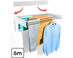 Bodo® Droogrek Inklapbaar - Wanddroogrek - 100 cm - Inclusief Boormal - Vernieuwd 2025 Model - Wasrek Hangend - Uitklapbaar - Muur - Ophangbaar - 6m Drooglengte - Wit — afbeelding 1