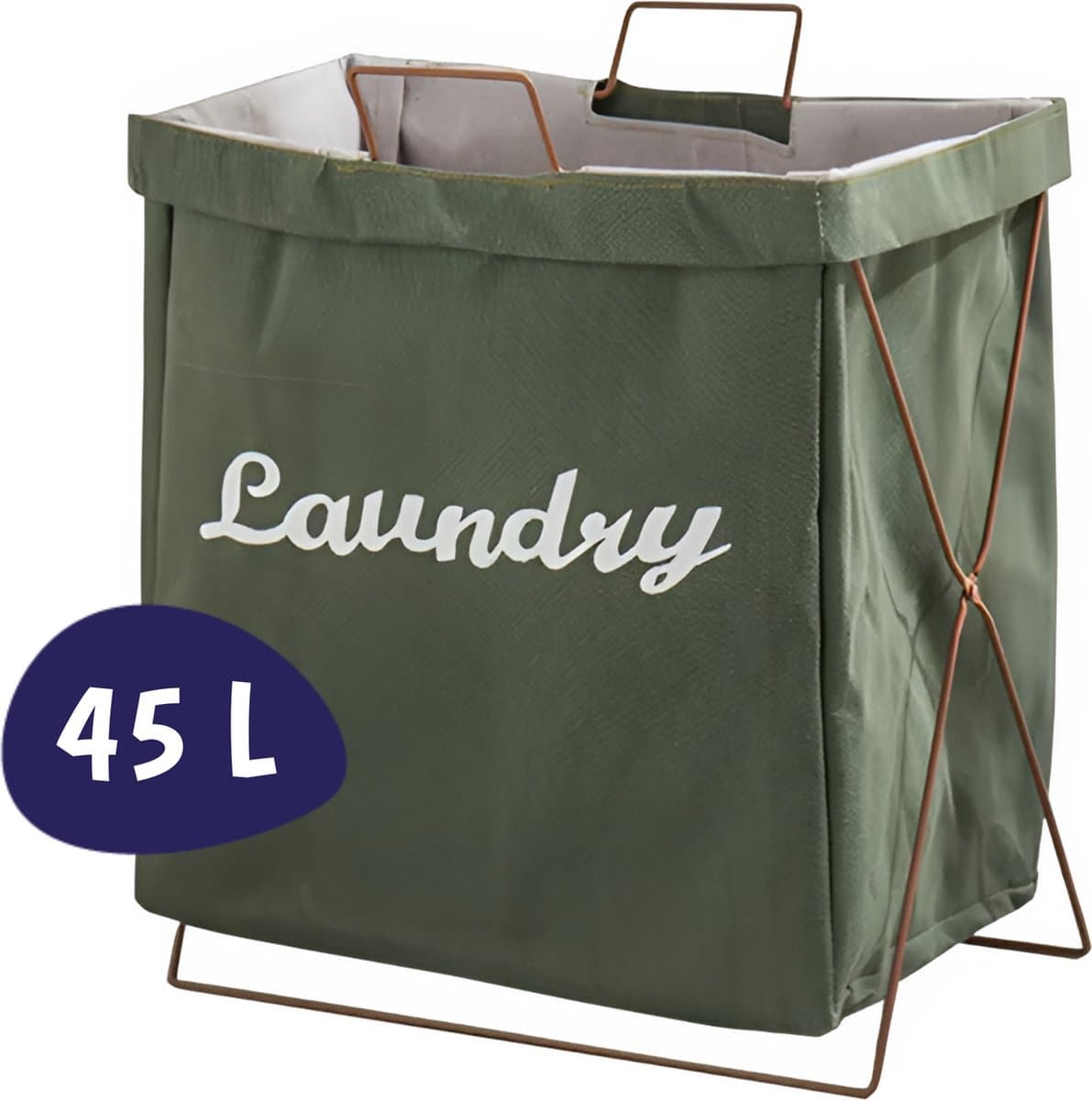 Wasmand - Katoen - Groen - Opvouwbare Wasmand - Inklapbare Wasmand - Wasmand Met Hengsel - Wasmand Op Poten — afbeelding 1