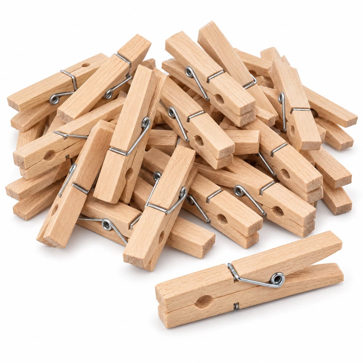 Cheqo® Houten Wasknijpers Set van 24 - Houten Knijpers met Metalen Veer - Wasspelden - Wasgoedknijpers - Knijpers voor Knutselen - Wasknijpers voor Waslijn en Droogrek - Was Ophangen - Kledingknijpers - Naturel - Huishoudelijke Producten — afbeelding 1