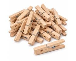 Cheqo® Houten Wasknijpers Set van 24 - Houten Knijpers met Metalen Veer - Wasspelden - Wasgoedknijpers - Knijpers voor Knutselen - Wasknijpers voor Waslijn en Droogrek - Was Ophangen - Kledingknijpers - Naturel - Huishoudelijke Producten