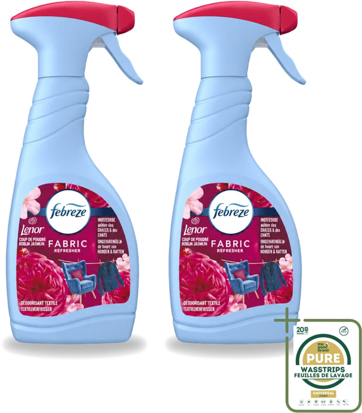 2 x Febreze – Textielspray – Robijn Jasmijn – 500 ml - Textielverfrisser - Textielgeur - Geurverwijdering - Jasmijngeur - Robijngeur — afbeelding 1